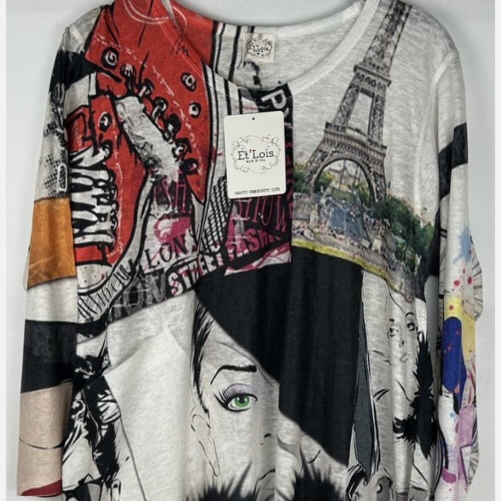 NWT Et Lois Paris Eiffel Tower Lightweight Tunic Womens M Art To Wear
